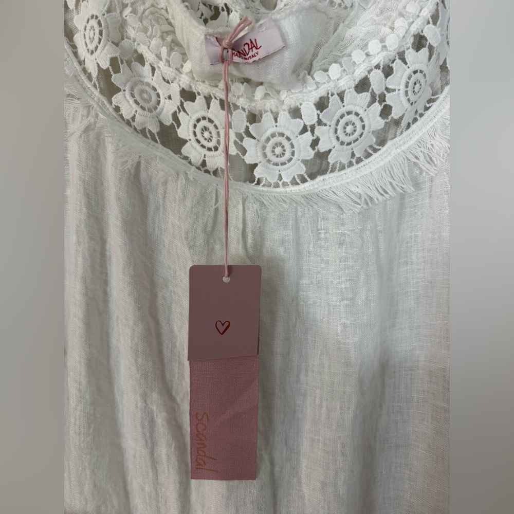 SCANDAL ITALY Blouse Top Linen Embroidered Lace Gauzy Boho Summer White NWT SM - Picture 3 of 6
